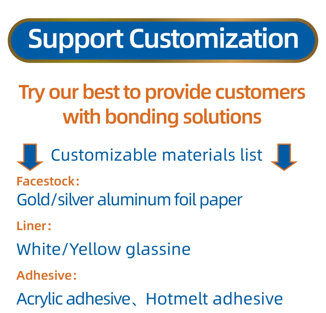 Aluminum Foil Bright Silver Adhesive Label with Yellow Paper for Label Material of Commodities and Gifts Mirror Effects