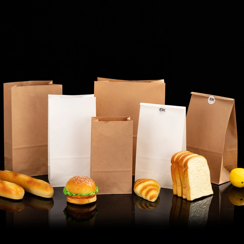 White/Brown Custom Printed Kraft Bakery Packaging Taking Away Paper Bag