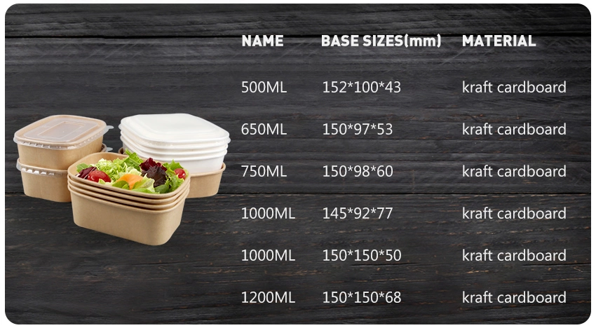 Biodegradable Square Bowl Food Containers Fruit Lunch Takeaway Packaging Paper Box