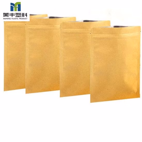 Wholesale Eco-Friendly Food Grade Coffee Tea Powder Nuts Snack Food Peanut Packaging Stand Flat Bottom Bag Biodegradable Brown Kraft Paper Bag with Zipper