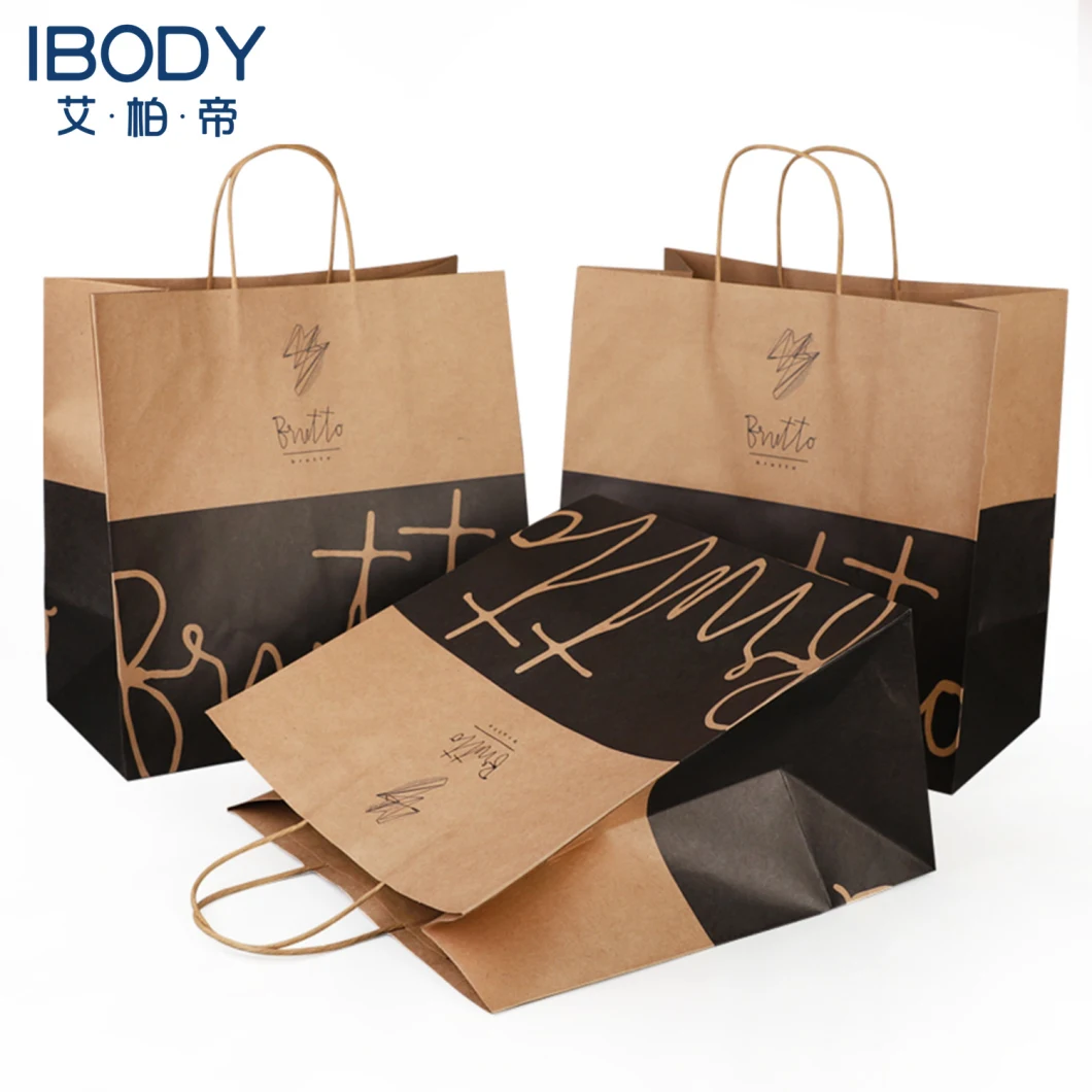 FDA/EU Free Sample Bespoke 100% Recycled Cheap Kraft Paper Restaurant Gift Shopping Clothing Carry Bag