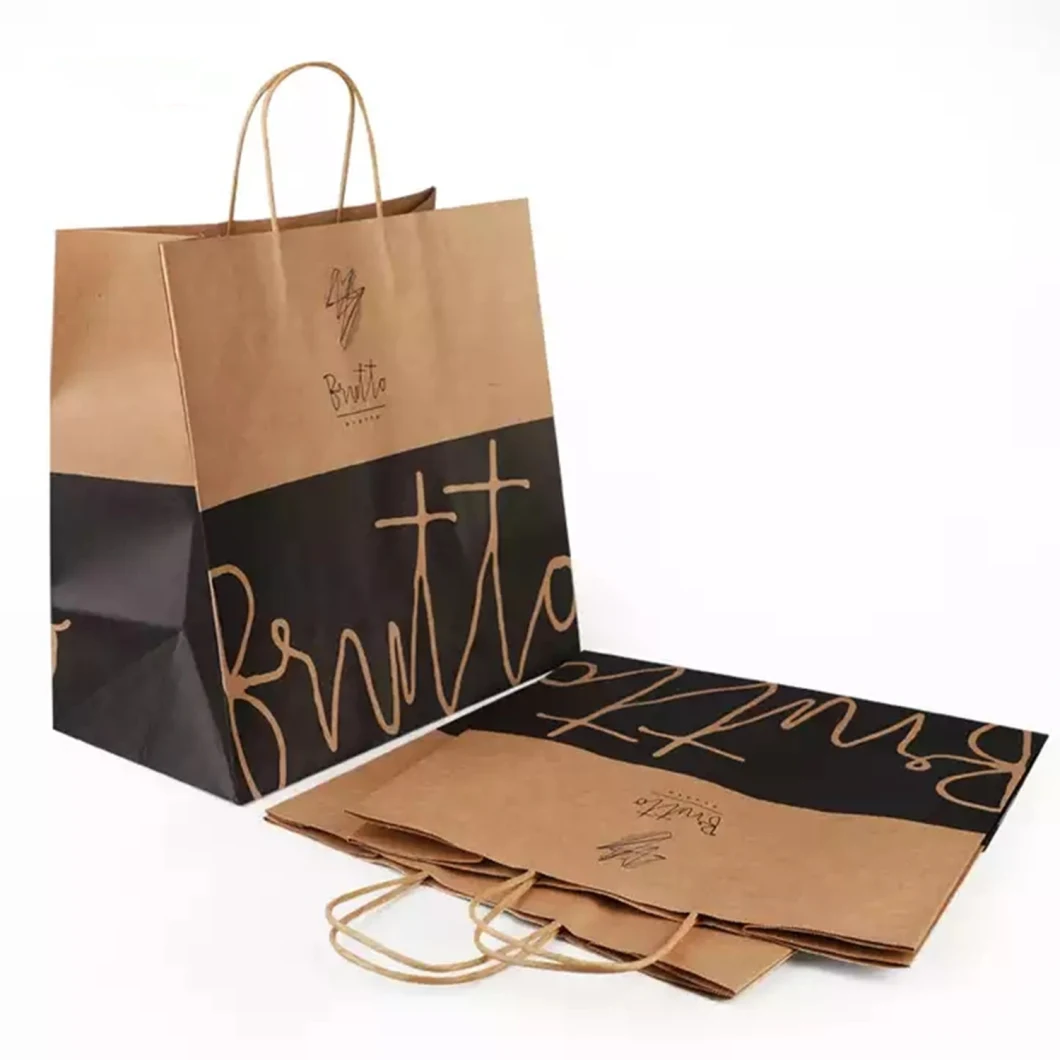 FDA/EU Free Sample Bespoke 100% Recycled Cheap Kraft Paper Restaurant Gift Shopping Clothing Carry Bag