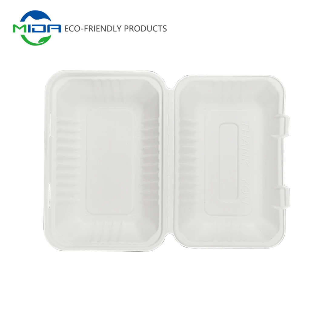 Disposable Paper Lunch Box Biodegradable Sugarcane Bagasse Clamshell Burger Take out Boxes