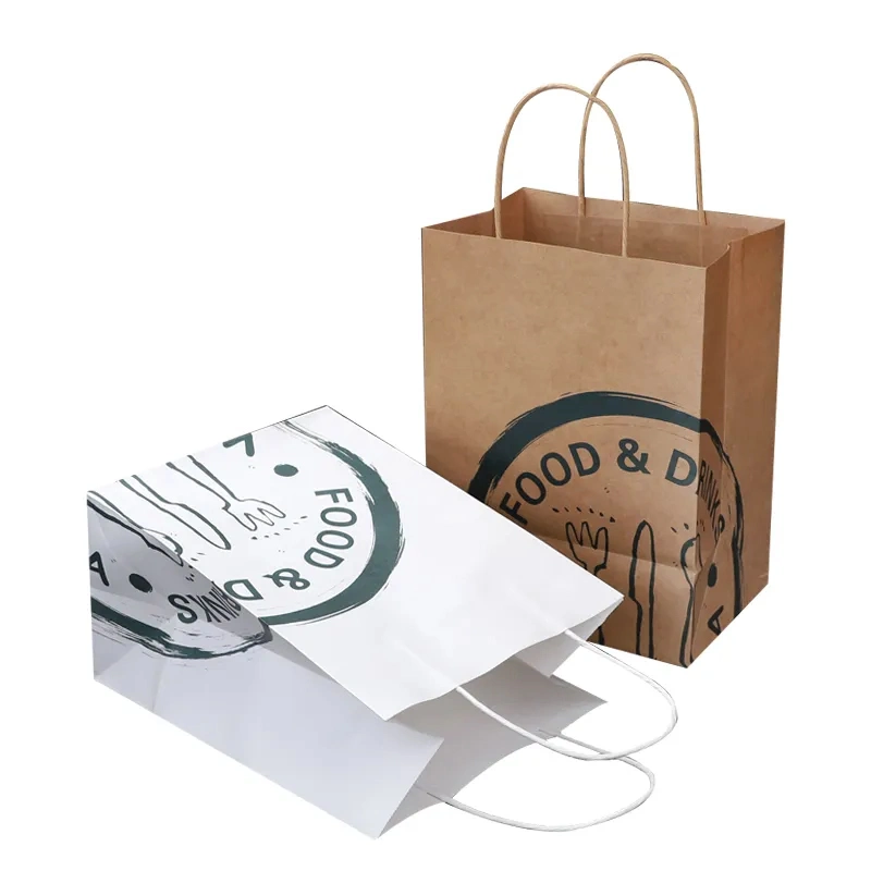 Cheap Recycled Kraft Paper Bag for Takeout Fast Food Drink Carrier Bag