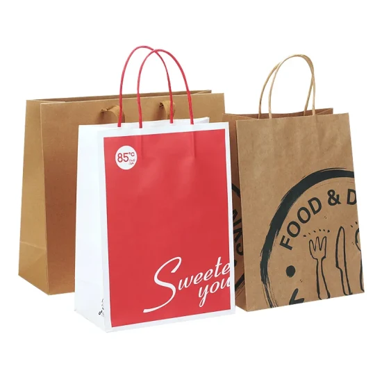 Cheap Recycled Kraft Paper Bag for Takeout Fast Food Drink Carrier Bag