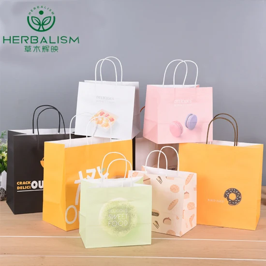 Extra Thicker Logo Printed with Handle Stronger Food Brown Kraft Paper Bag Price for Food Packaging/Gift/Shopping/Customized